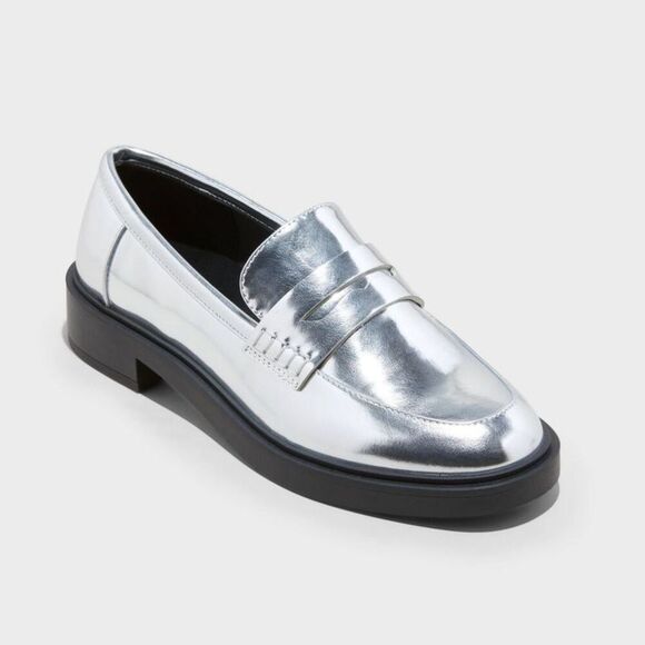A New Day -  Women's Slip-On Loafer Flats Memory Foam Silver - Picture 1 of 3